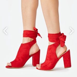 Open-toed, tie back bootie